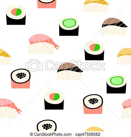 450x470 Seamless Pattern With Different Types Of Sushi. Japanese Clip