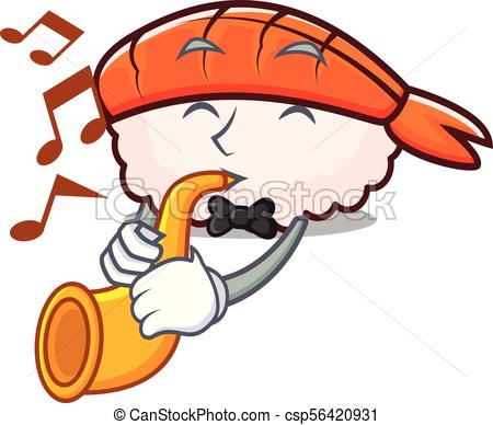 450x388 Trumpet Ebi Sushi Mascot Cartoon Vector Illustration Vectors