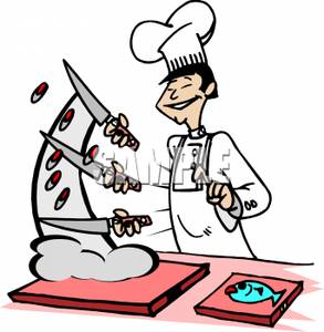 293x300 Clip Art Image An Ashian Chef Chopping Up Sushi