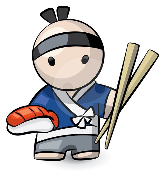 551x590 Clipart Illustration Japanese Sushi Chef Holding Pair