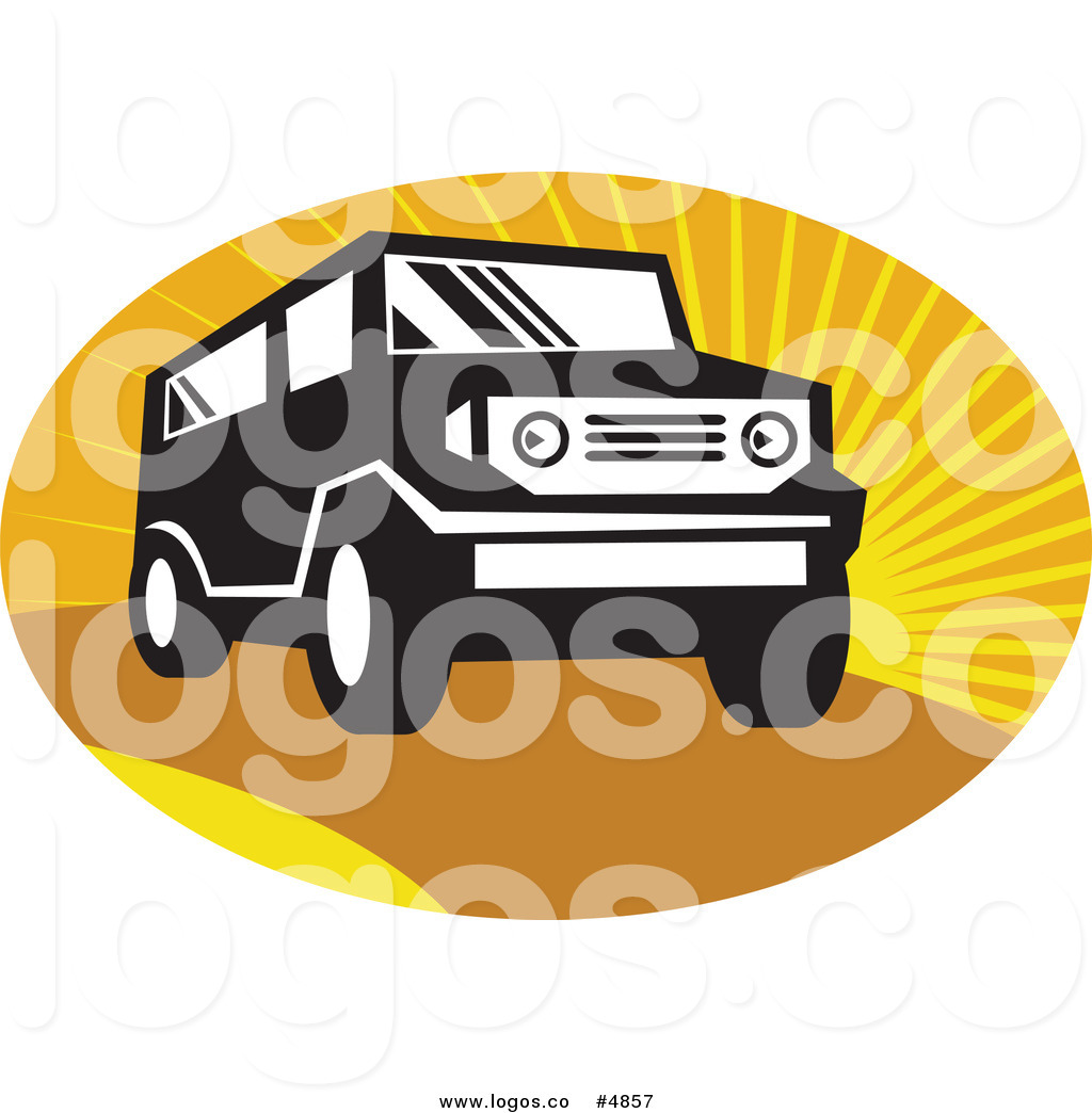 1024x1044 Royalty Free Vector Of A Black And White Suv In An Oval Of Rays