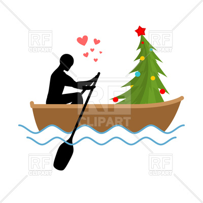400x400 Christmas Lover, Man And Christmas Tree In Boat Royalty Free