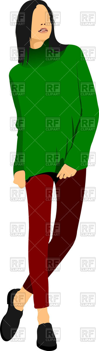 339x1200 Young Woman In Green Sweater And Tights Royalty Free Vector Clip