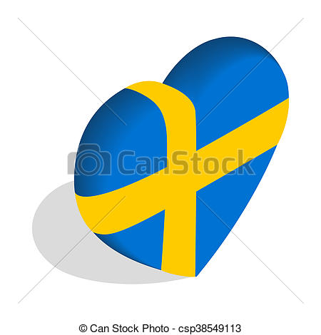 450x470 Heart Of Sweden Flag Colors Icon. Icon In Isometric 3d Style