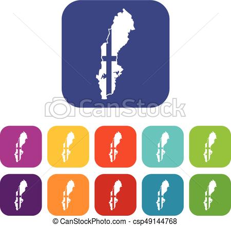 450x441 Map Of Sweden Icons Set Vector Illustration Flat Style