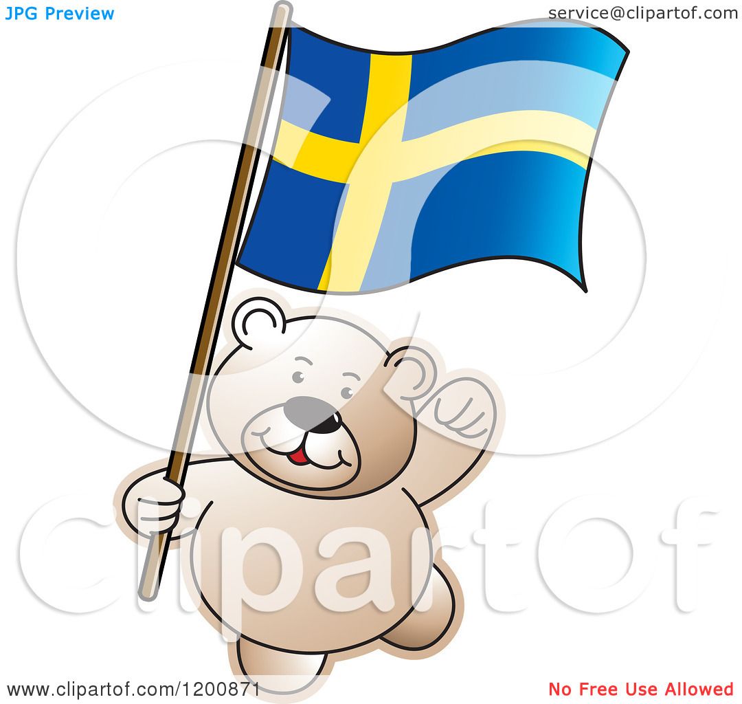 1080x1024 Cartoon Of A Teddy Bear With A Sweden Flag