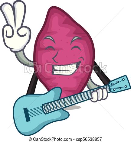 433x470 With Guitar Sweet Potato Mascot Cartoon Vector Illustration