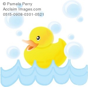 300x299 Clip Art Illustration Of A Baby Duck Swimming With Bubbles