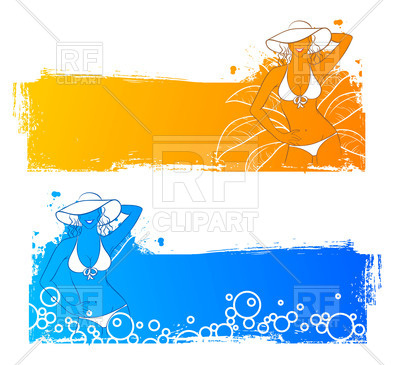 400x365 Grunge Banners With Woman's Silhouette In Swimsuit Royalty Free