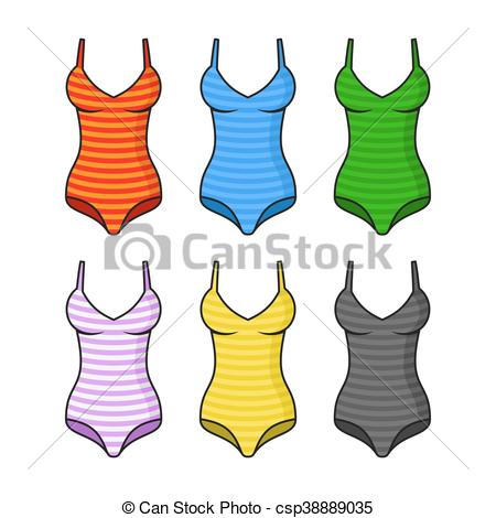 450x470 Stripes Woman Swimsuits Color Set On White Background . Vectors