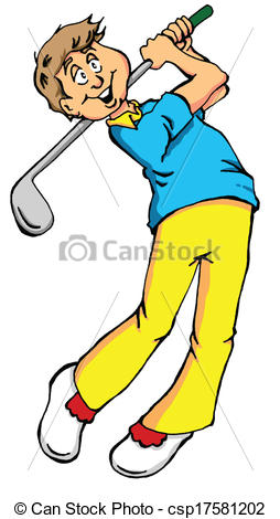 254x470 Big Golf Swing. Vector Cartoon Of A Golfer Taking A Big Vector