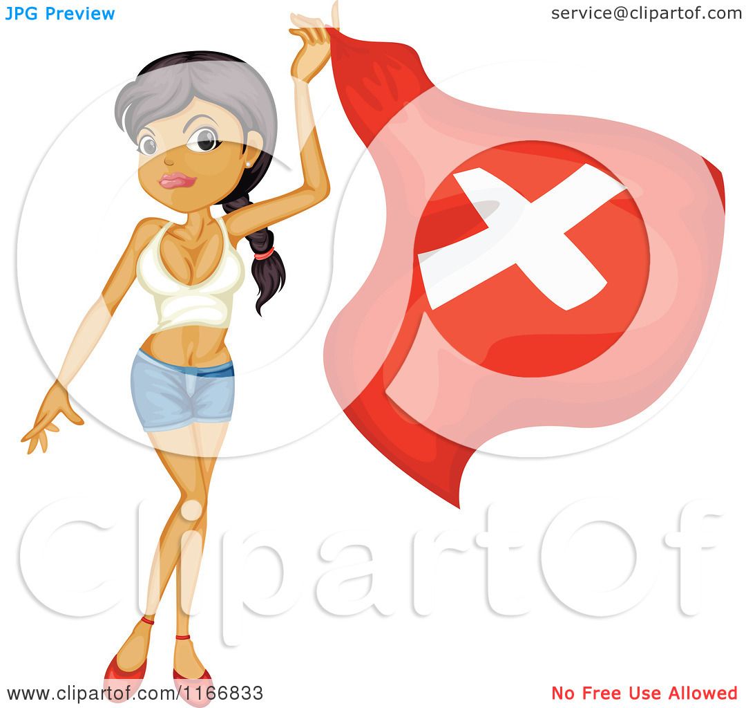 1080x1024 Cartoon Of A Beautiful Woman Waving A Switzerland Flag