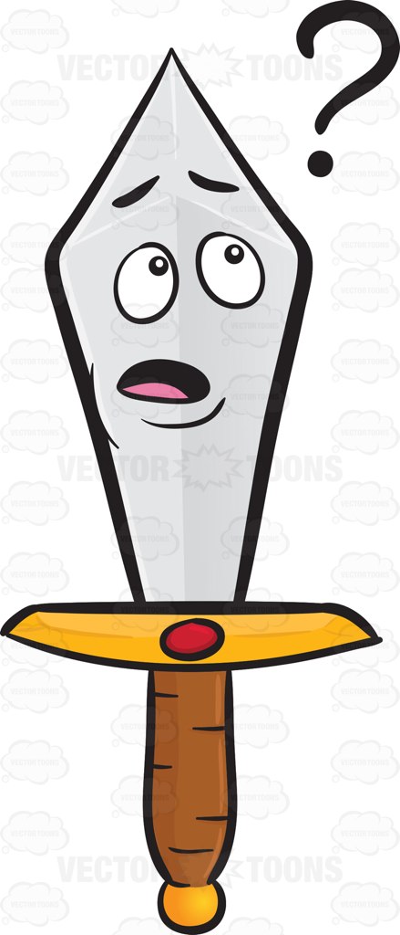 439x1024 Clueless Sword Looking At Question Mark Emoji Cartoon Clipart