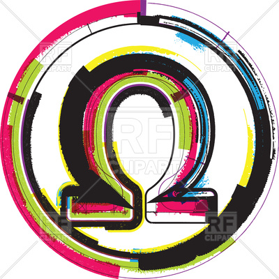 400x400 Colorful Grunge Omega Symbol In Circle Frame Royalty Free Vector