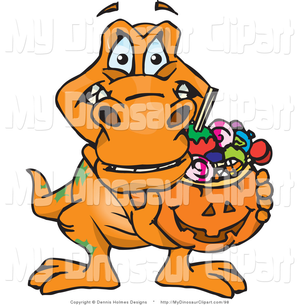 1024x1044 Clipart Of A Trick Or Treating T Rex Dinosaur Holding A Pumpkin