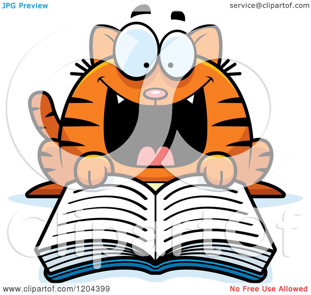 1080x1024 Cartoon Of An Excited Tabby Cat Reading A Book