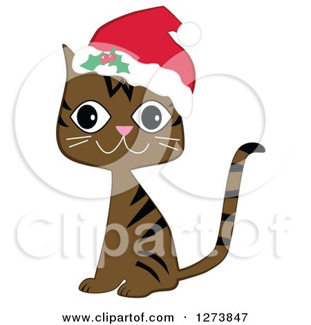 450x470 Clipart Of Happy Sitting Brown Christmas Tabby Cat Wearing