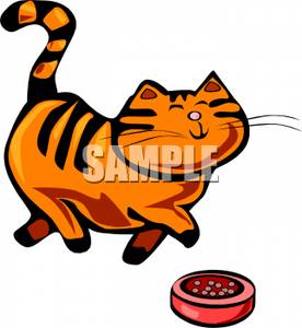 276x300 Royalty Free Clipart Image An Orange Striped Cat With A Bowl Of Food