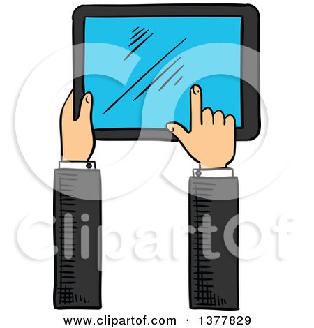 450x470 Clipart Of A Sketched Hand Using A Tablet Computer