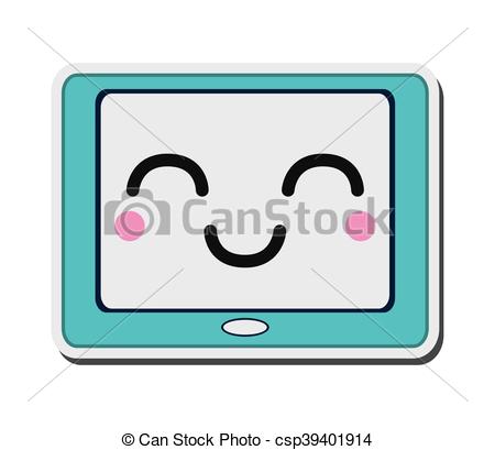 450x409 Flat Design Kawaii Tablet Icon Vector Illustration Vector Clip Art