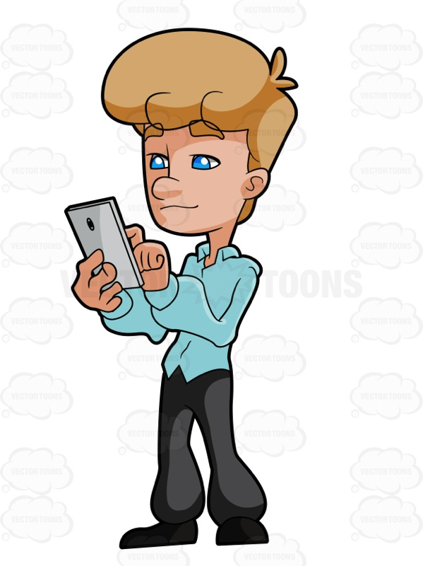 599x800 Young Man Using A Digital Tablet Cartoon Clipart Vector Toons