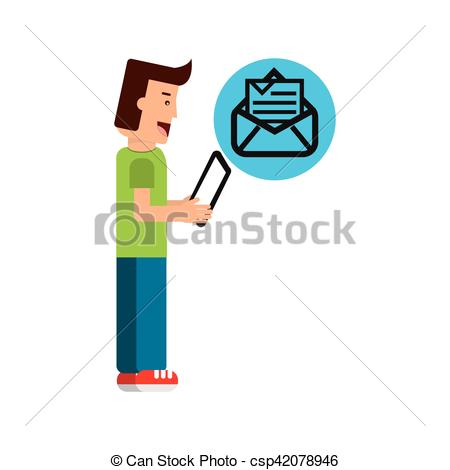 450x470 Character Boy With Tablet Email Newsletter Open Envelope Eps