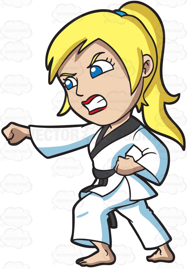 711x1024 A Woman Practicing Her Taekwondo Punch Cartoon Clipart Vector Toons