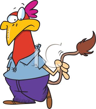 309x350 Picture Of A Cartoon Chicken With A Quirky Face Holding It's Tail