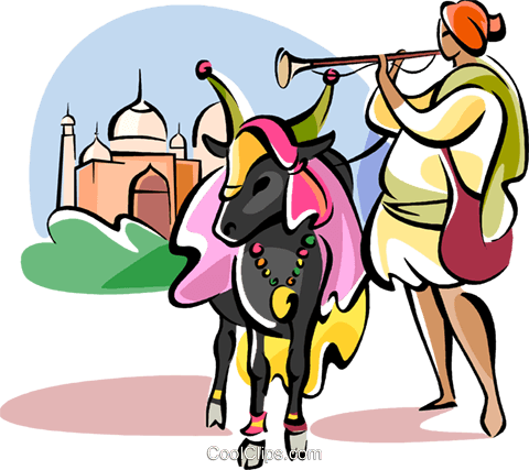 480x427 Sacred Cow In Front Of Taj Mahal Royalty Free Vector Clip Art