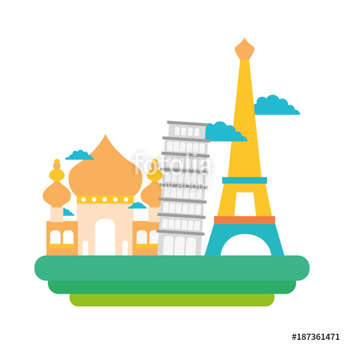 500x500 Colorful Taj Mahal And Leaning Tower Of Pisa With Eiffel Tower