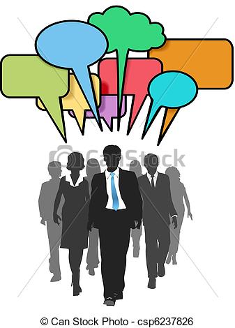 337x470 Business Social People Walk Talk Color Bubbles. Social Media