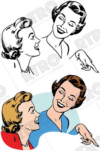 335x504 Two Women Smiling Talking And Pointing Vintage Retro Clipart Clip