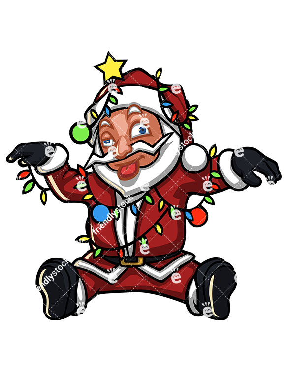 585x755 Dazed Santa Claus Tangled In Christmas Lights Vector Clipart