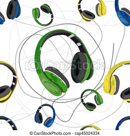 450x468 Vector Seamless Background Headphones With Tangled Wires
