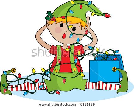 450x362 Stock Vector A Cute Little Elf Tangled In Christmas Lights 6121129