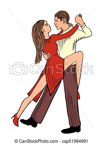 338x470 Couple Dancing Tango. Black Vintage Vector Illustration . Eps