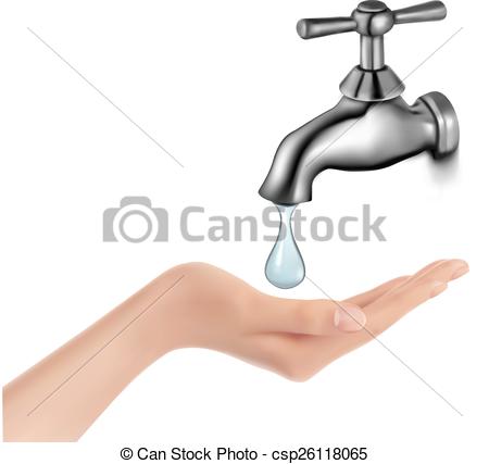 450x427 Water Tap With Drop And Hand. Vector Illustration. Clip Art Vector