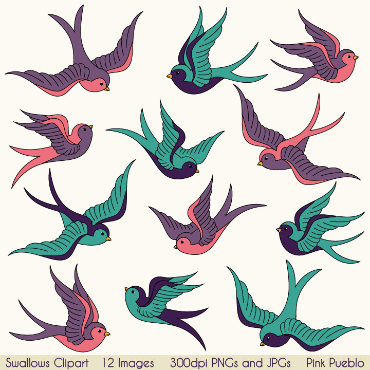 720x720 Swallows Clip Art Clipart, Birds Clipart Clip Art, Vintage Tattoo