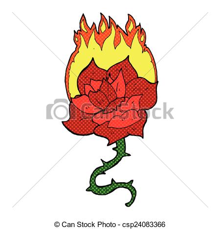 450x470 Comic Cartoon Flaming Rose Tattoo. Retro Comic Book Style Clip