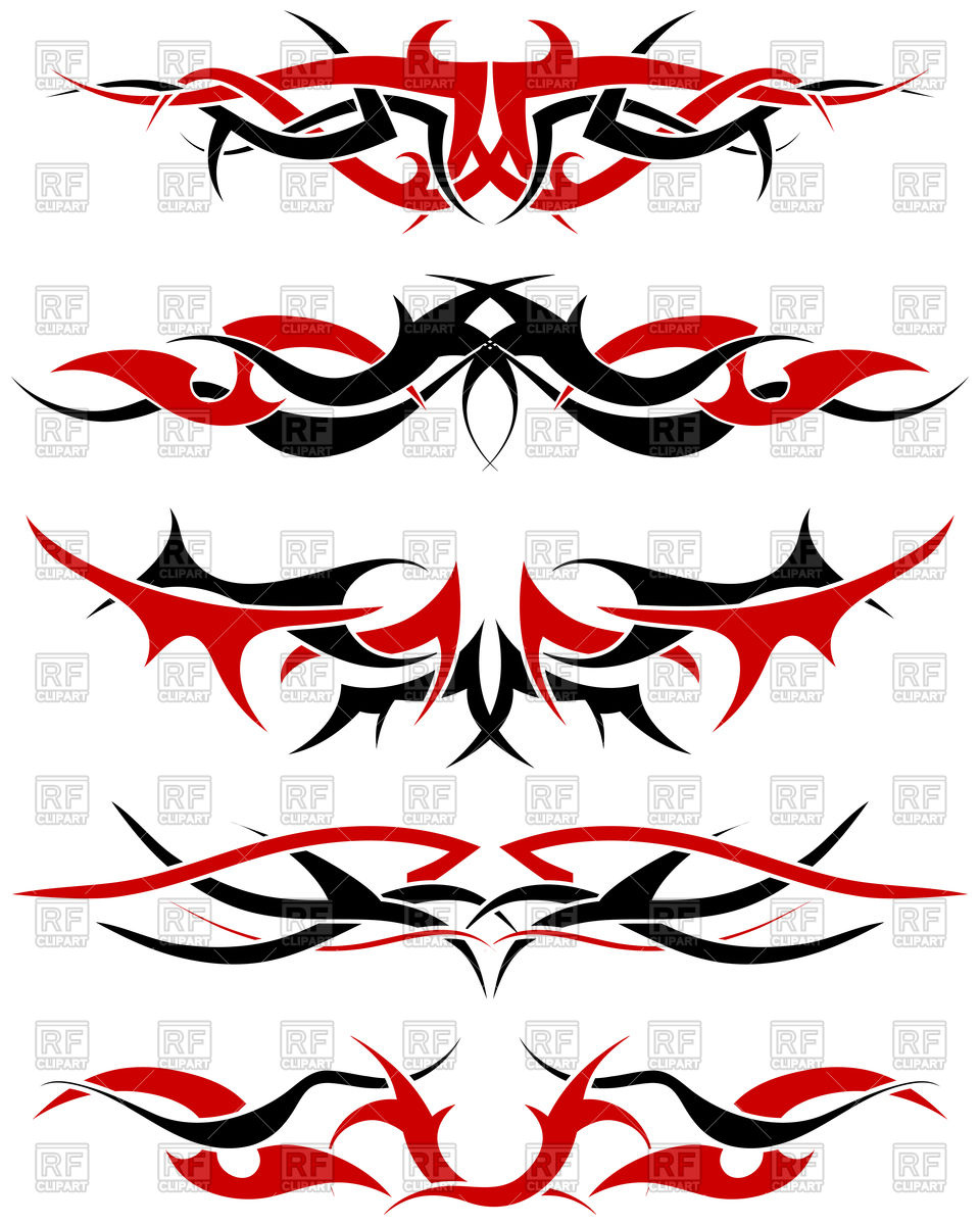 960x1200 Set Of Black And Red Tribal Tattoo Patterns Royalty Free Vector
