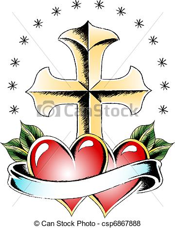 360x470 Cross And Heart Tattoo Stock Illustration