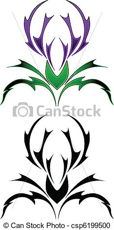 234x470 Thistle Tattoo Design In Two Different Colors Vector Clipart