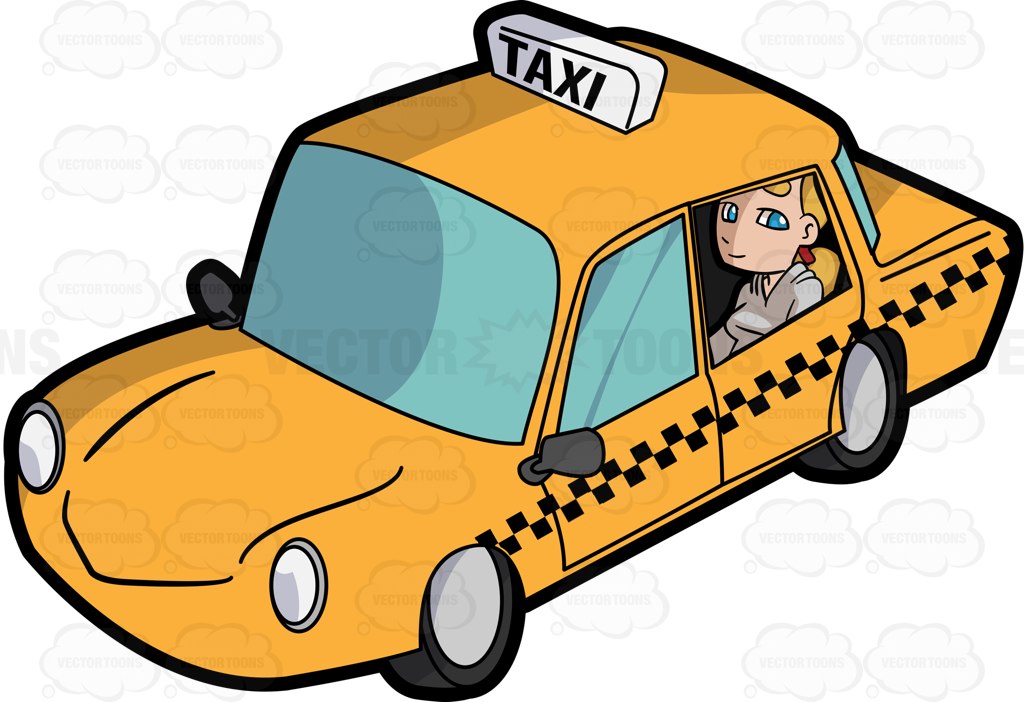1024x702 A Young Woman Inside A Taxi Cab Cartoon Clipart Vector Toons