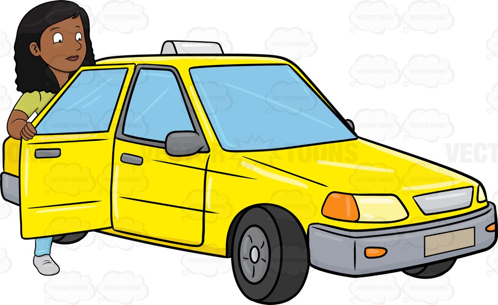 1024x628 A Black Woman Commutes By Yellow Cab Cartoon Clipart Vector Toons