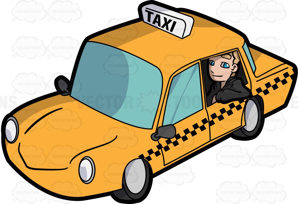 1024x702 A Young Man Inside A Taxi Cab Cartoon Clipart Vector Toons