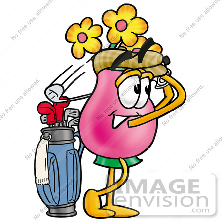 450x450 Clip Art Graphic Of A Pink Vase And Yellow Flowers Cartoon