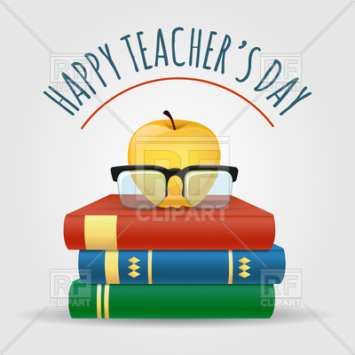 400x400 Books. Apple And Glasses. Happy Teacher's Day Poster. Royalty Free