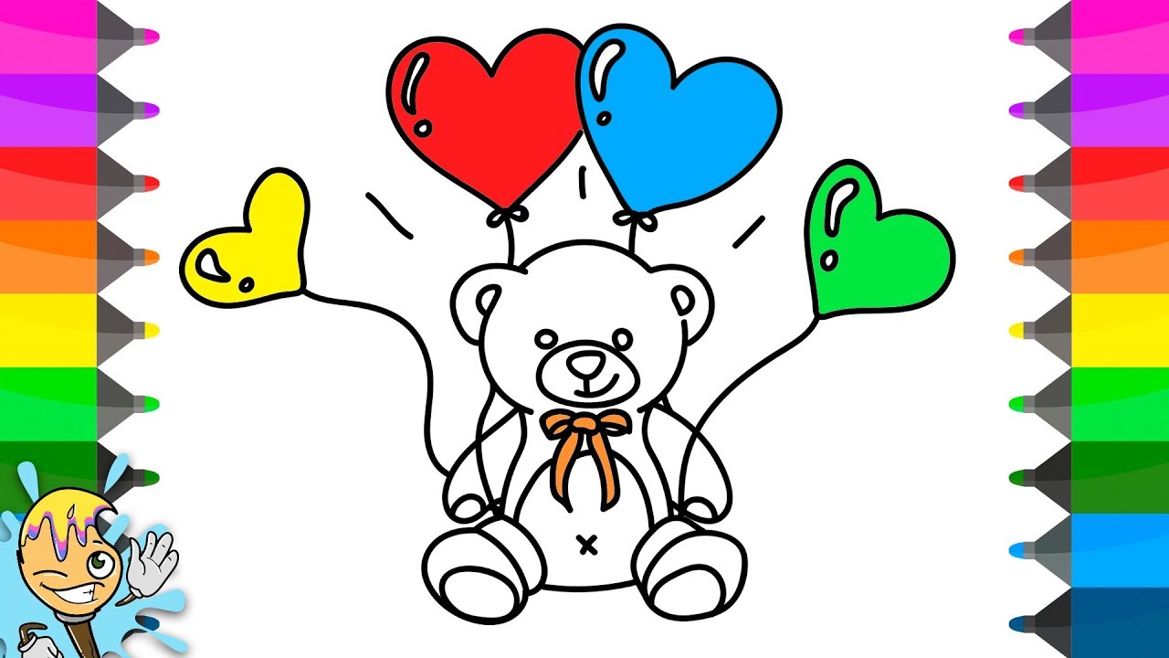 1280x720 How To Draw Teddy Bear With Balloons. Coloring Pages. Learning