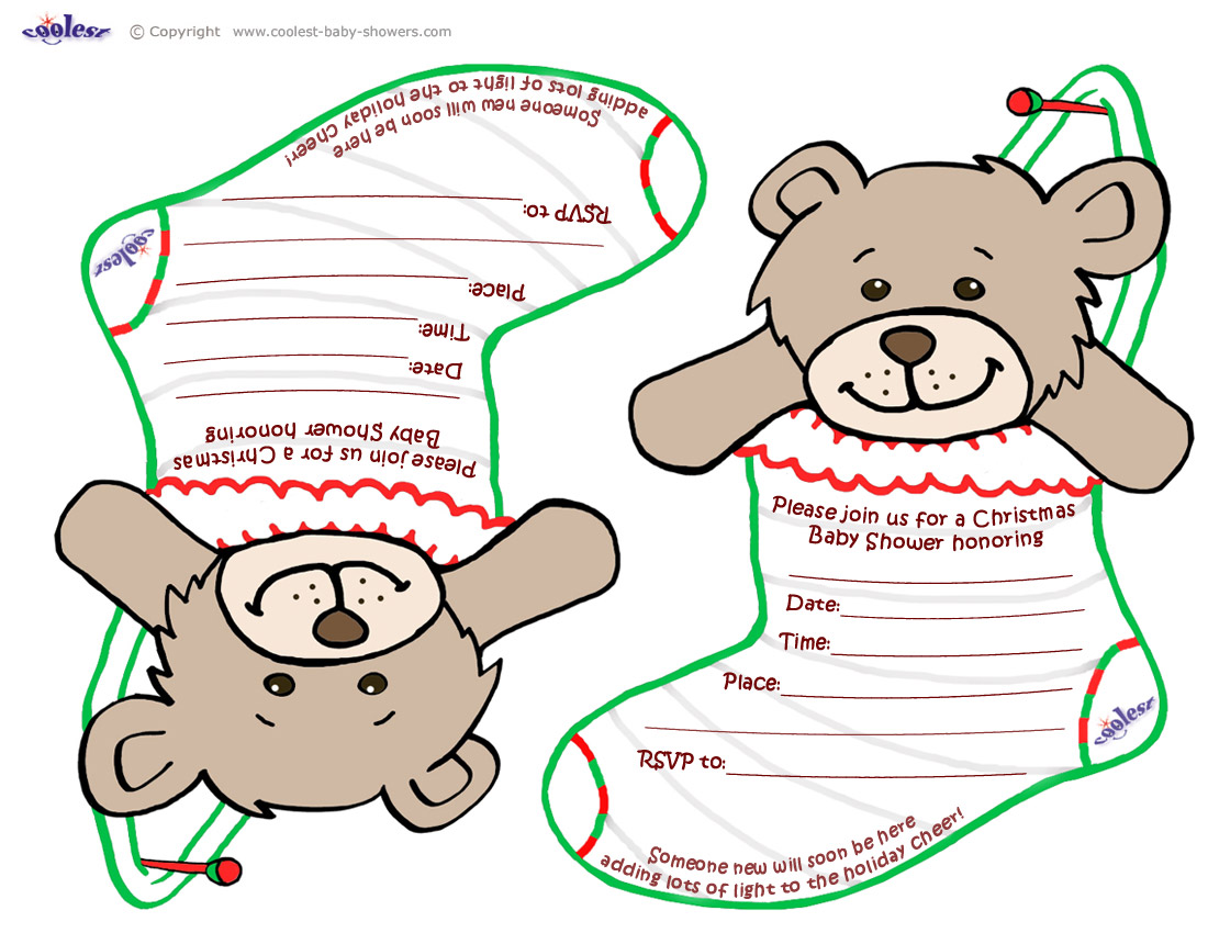 1100x850 Printable Teddy Bear Stocking Baby Shower Invitations