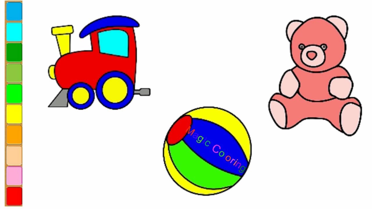 1280x720 Toys Coloring Pages For Kids How To Draw A Train, Beach Ball